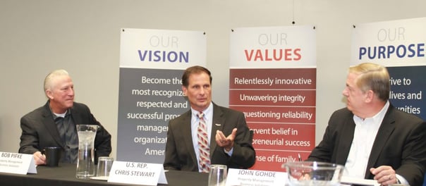 Bob Pifke, CMO of PMBS, U.S. Representative Chris Stewart (UT), and John Gohde, COO of PMBS at the roundtable discussion.